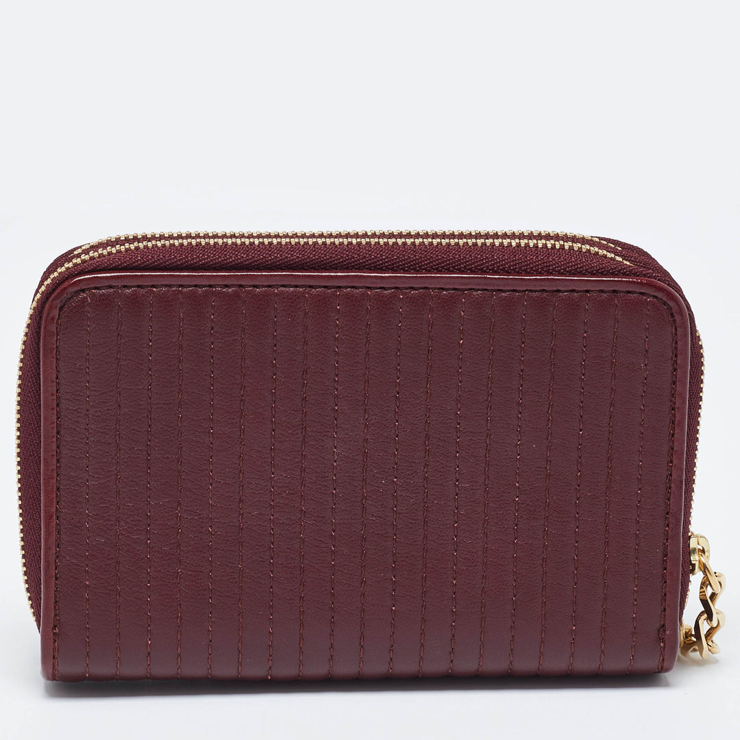 Burberry Burgundy Leather Double Zip Compact Wallet