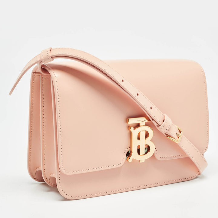 Burberry Peach Pink Leather Small TB Shoulder Bag