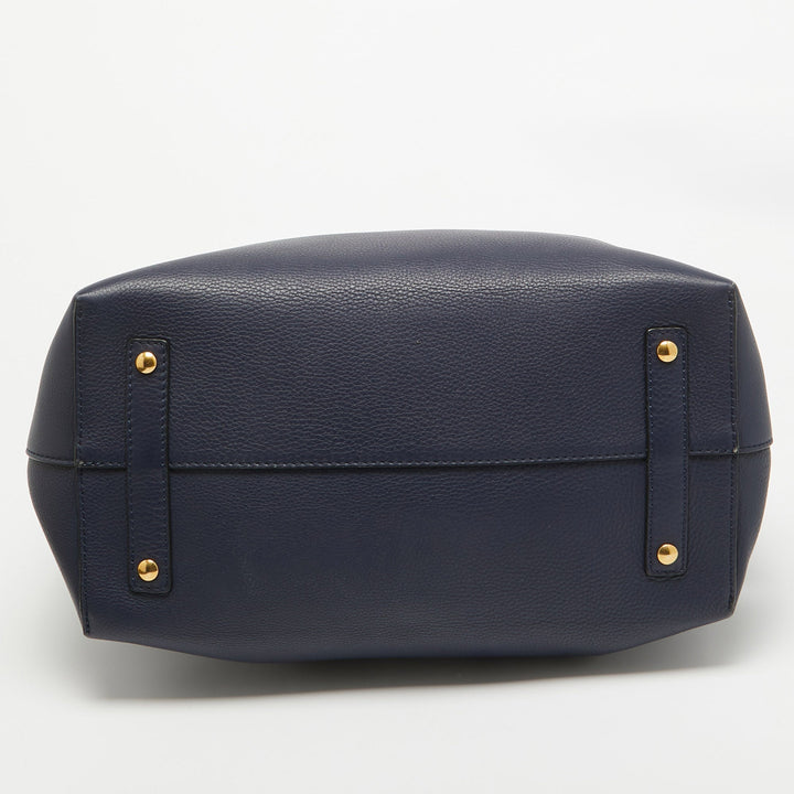Burberry Navy Blue/White Leather Large Belt Bag