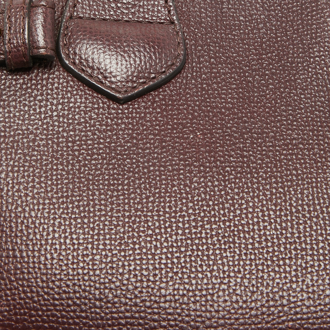 Burberry Burgundy Leather and House Check Fabric Small Banner Tote