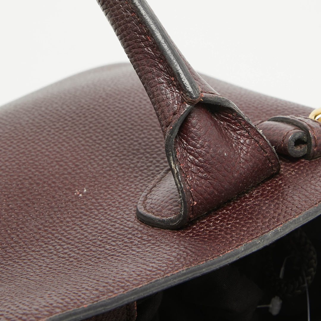 Burberry Burgundy Leather and House Check Fabric Small Banner Tote