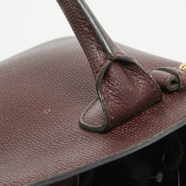 Burberry Burgundy Leather and House Check Fabric Small Banner Tote