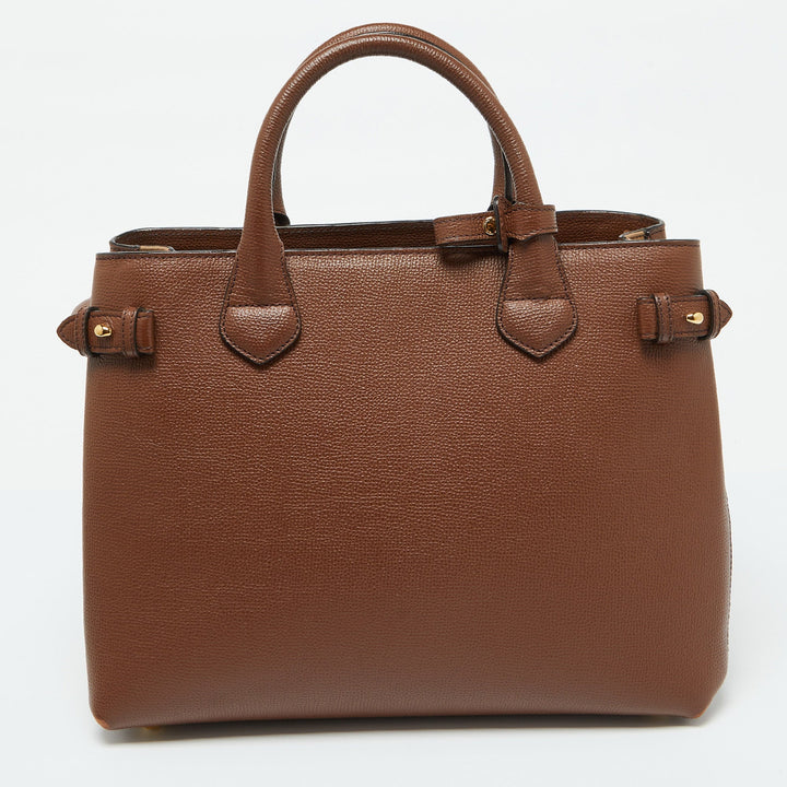 Burberry Brown Leather and House Check Fabric Medium Banner Tote