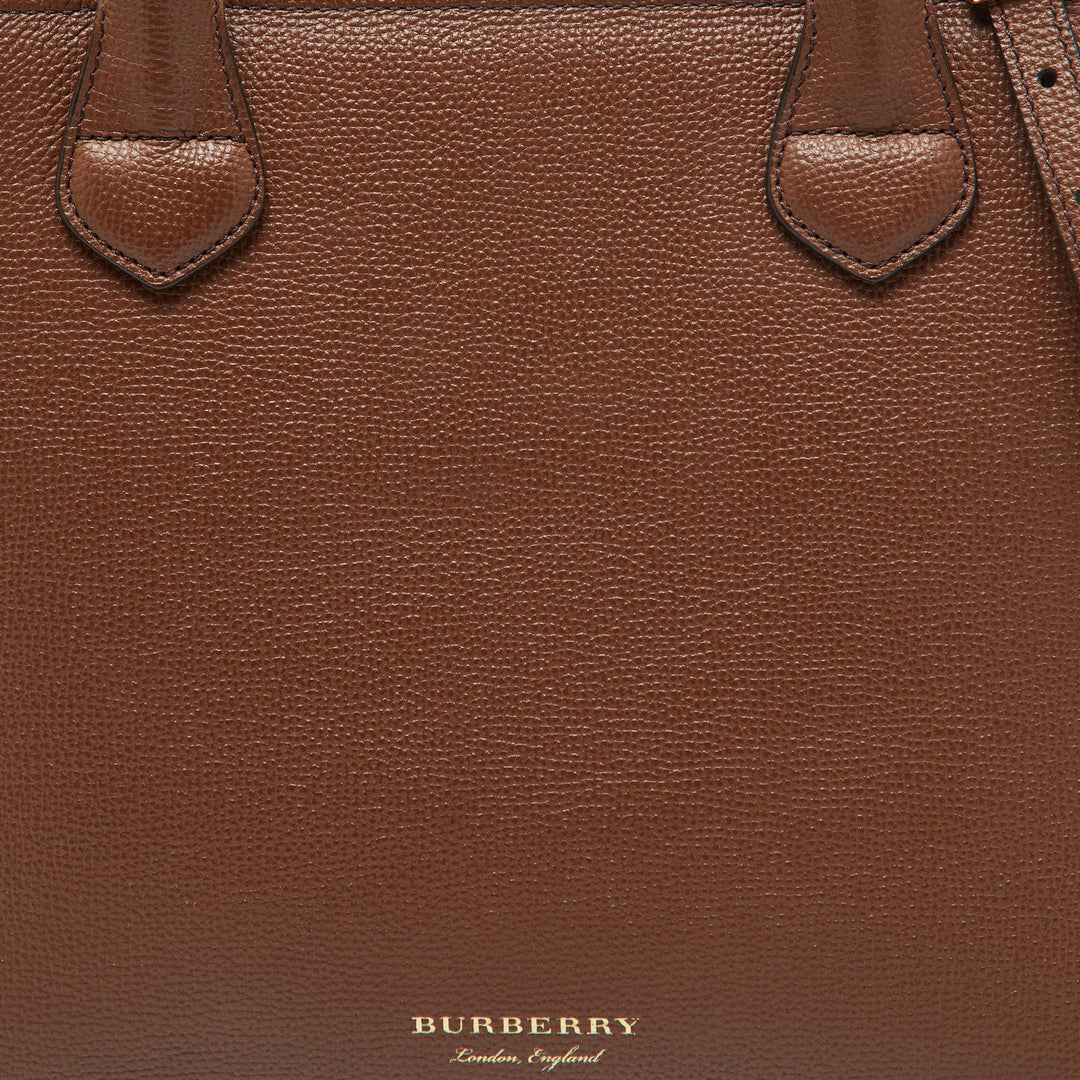 Burberry Brown Leather and House Check Fabric Medium Banner Tote
