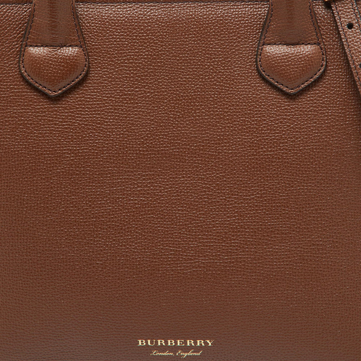 Burberry Brown Leather and House Check Fabric Medium Banner Tote