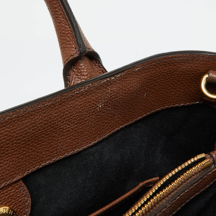 Burberry Brown Leather and House Check Fabric Medium Banner Tote