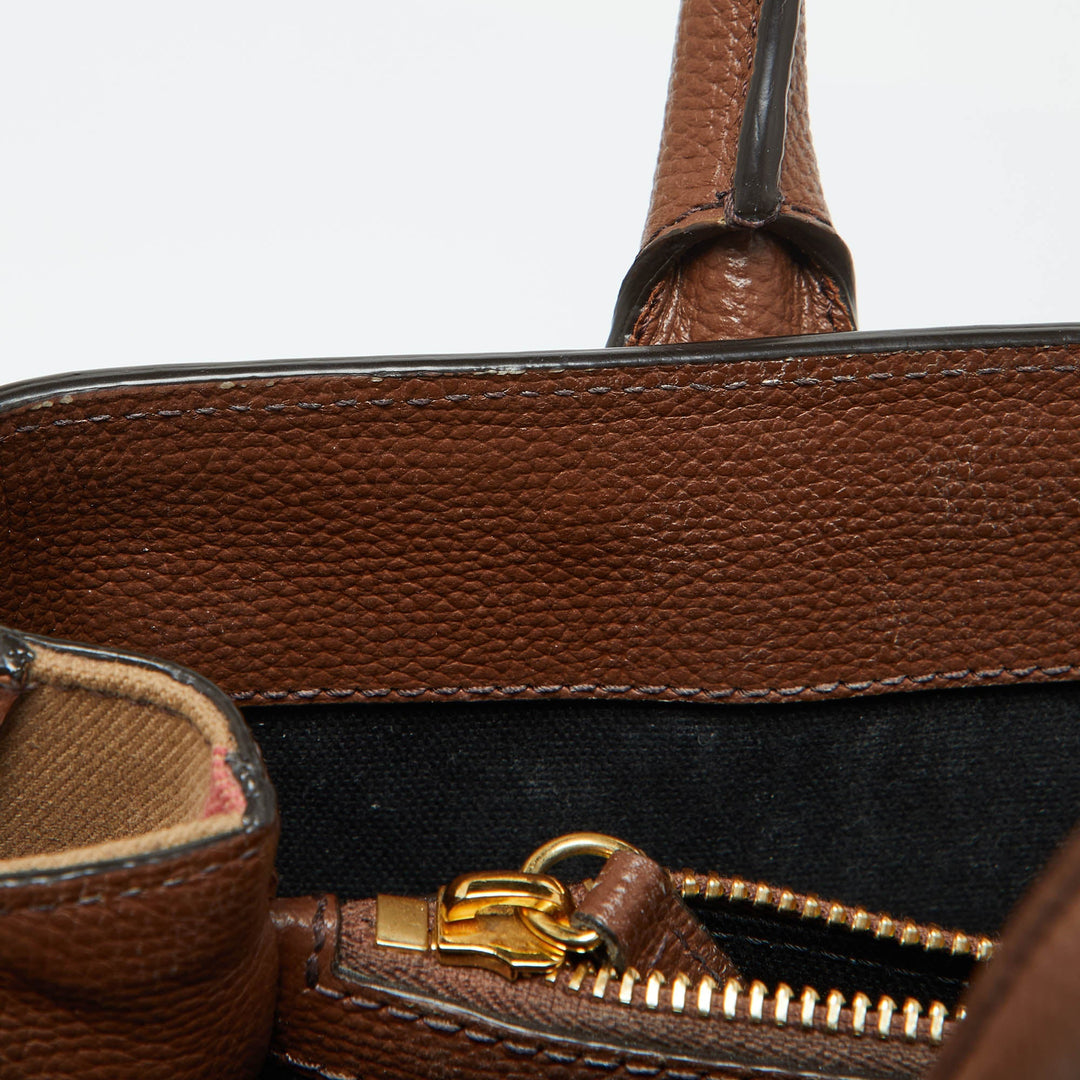 Burberry Brown Leather and House Check Fabric Medium Banner Tote