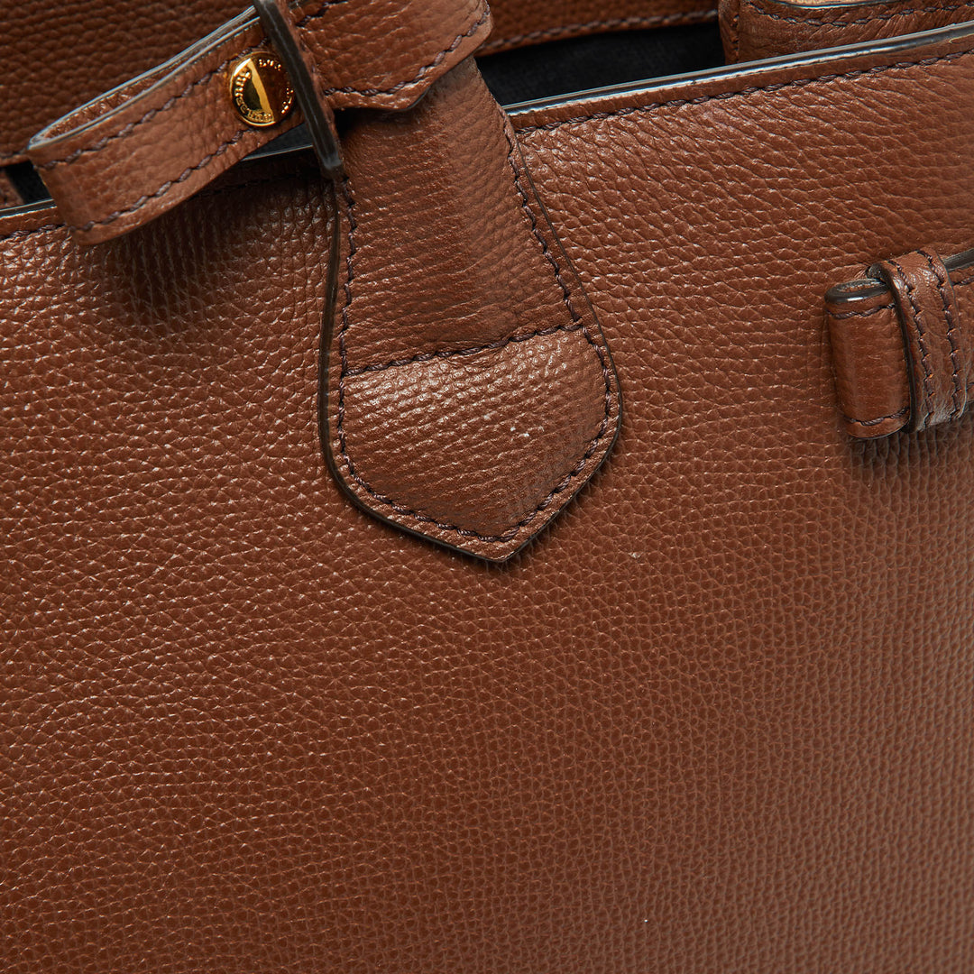 Burberry Brown Leather and House Check Fabric Medium Banner Tote