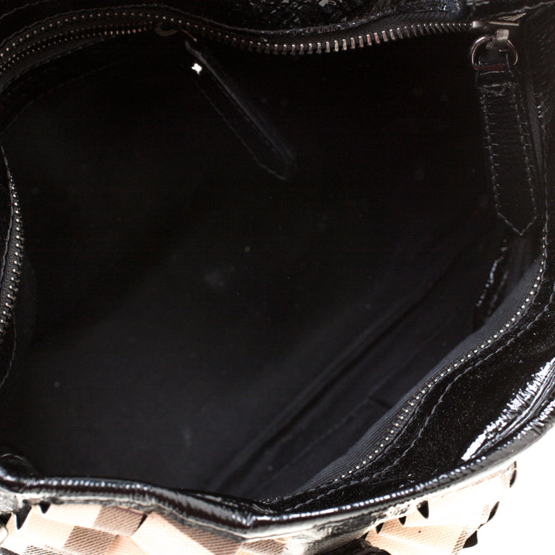 Burberry Black/Beige Nova Check PVC and Patent Leather Cartridge Pleat Tote