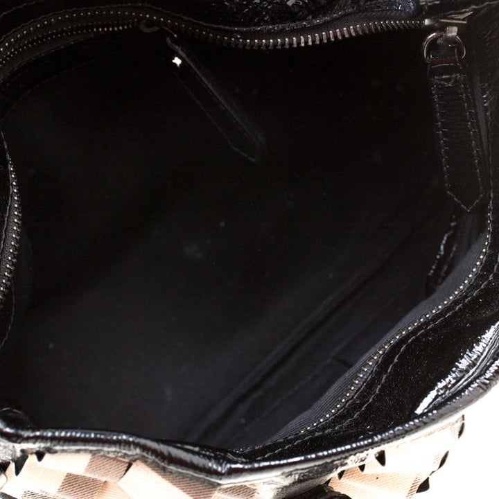 Burberry Black/Beige Nova Check PVC and Patent Leather Cartridge Pleat Tote