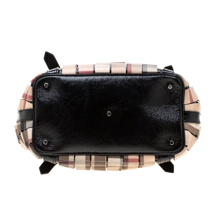 Burberry Black/Beige Nova Check PVC and Patent Leather Cartridge Pleat Tote