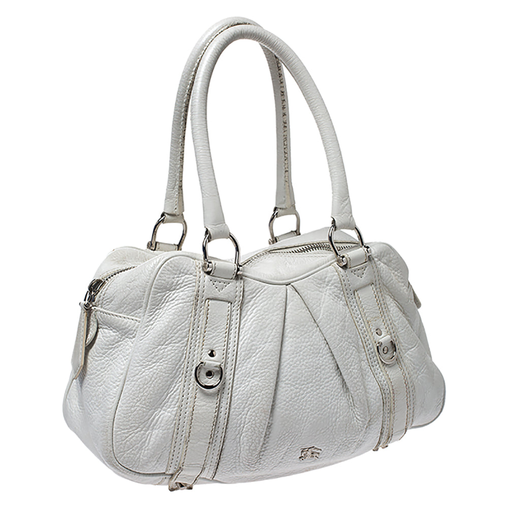 Burberry White Leather Ashbury Satchel