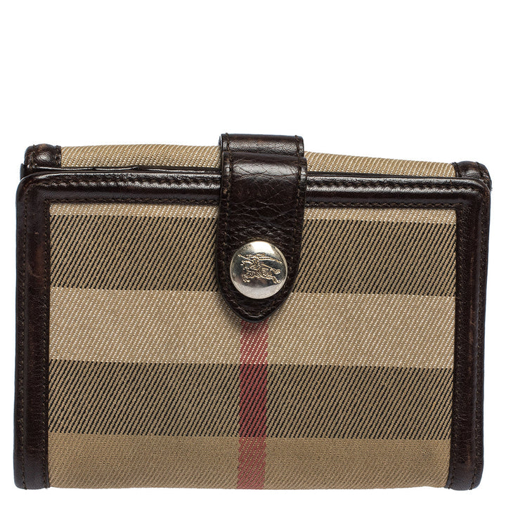 Burberry Brown/Beige Nova Check Canvas and Leather Buckle Compact Wallet