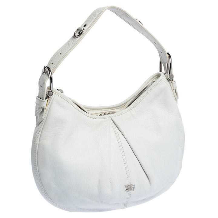 Top Quality Burberry White Leather Small Malika Hobo