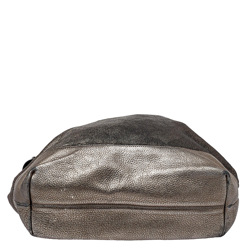 Burberry Metallic Silver Leather Large Hobo
