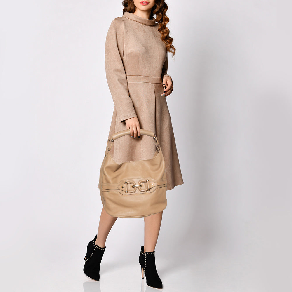 Top Quality Burberry Beige Leather Horsebit Hobo