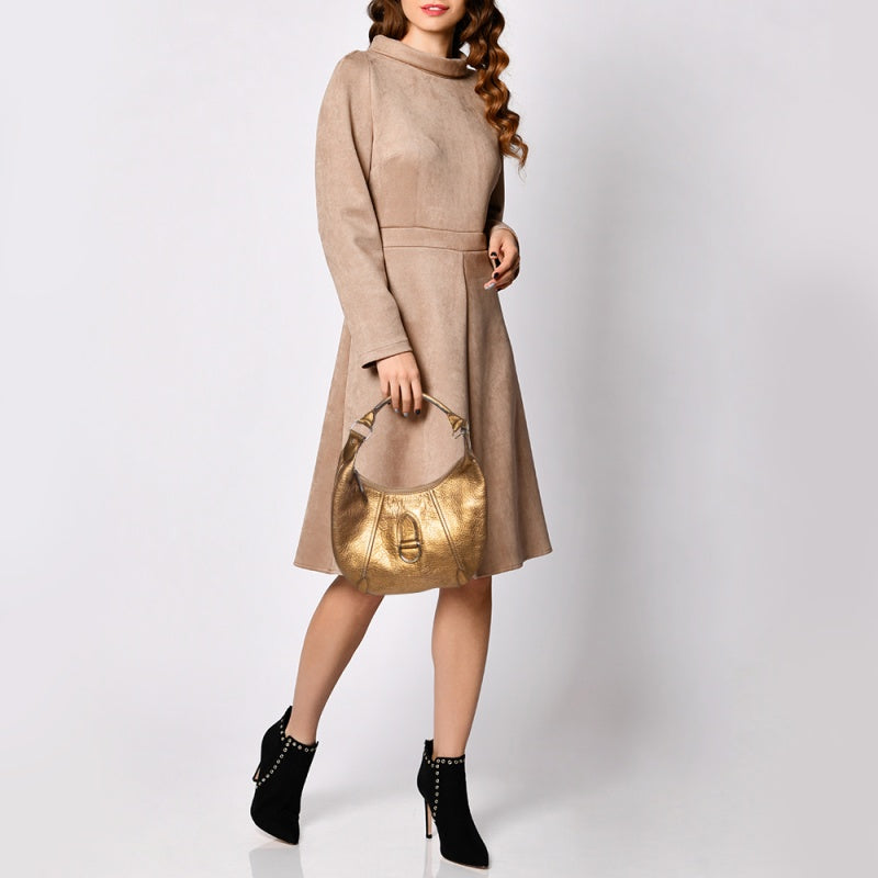Burberry Metallic Gold Grained Leather Hobo
