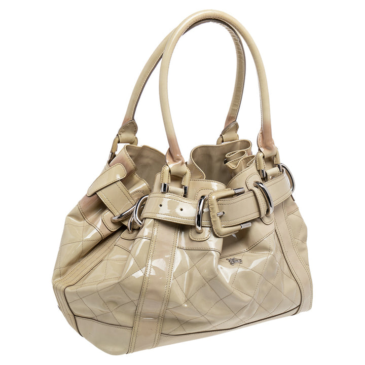 Top Quality Burberry Cream Quilted Patent Leather Beaton Tote