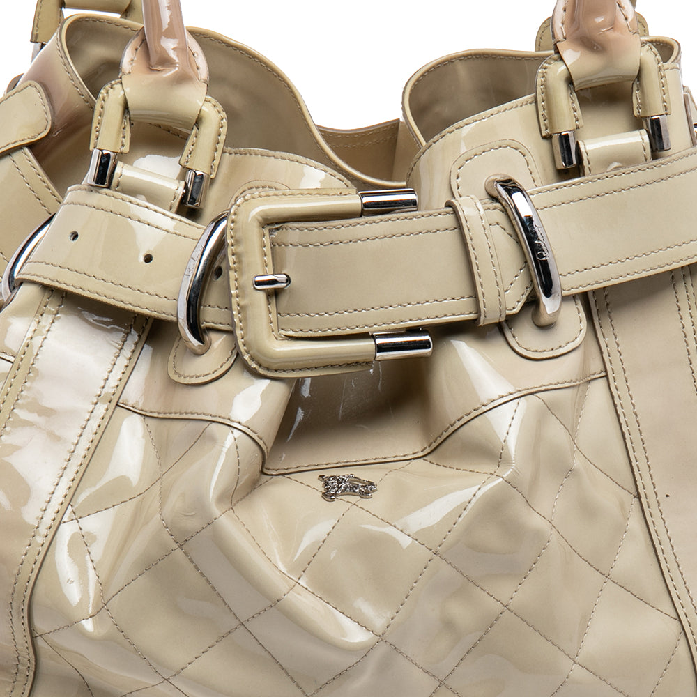 Top Quality Burberry Cream Quilted Patent Leather Beaton Tote