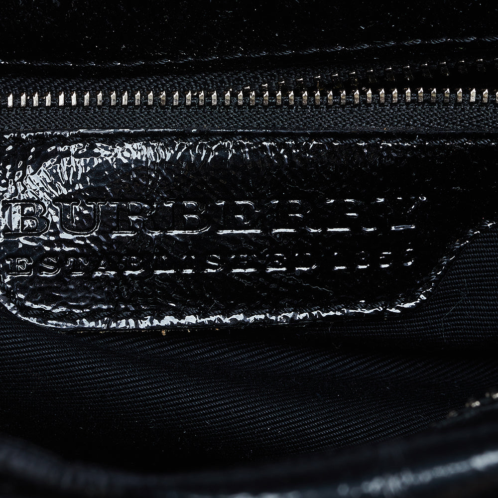 Top Quality Burberry Black/Beige House Check PVC and Patent Leather Lowry Ruffled Tote
