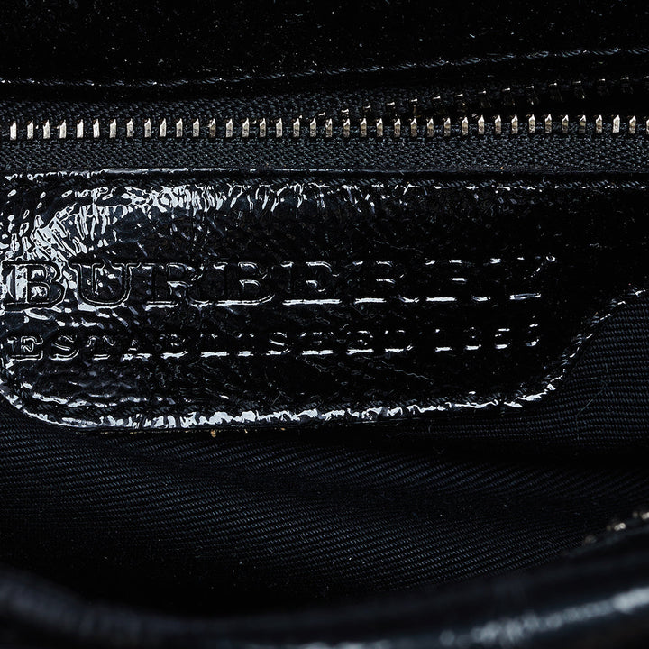 Top Quality Burberry Black/Beige House Check PVC and Patent Leather Lowry Ruffled Tote