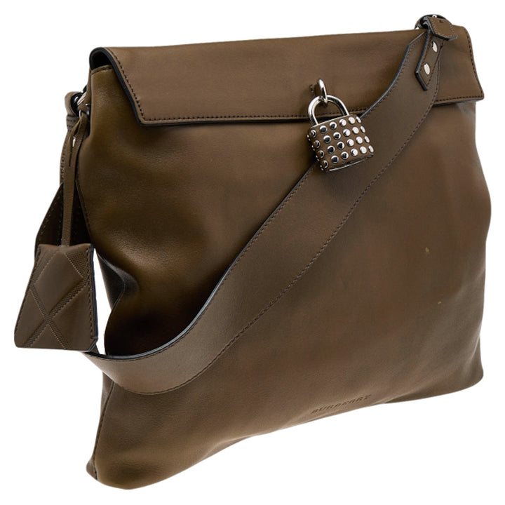 Top Quality Burberry Olive Green Leather Studded Lock Messenger Bag