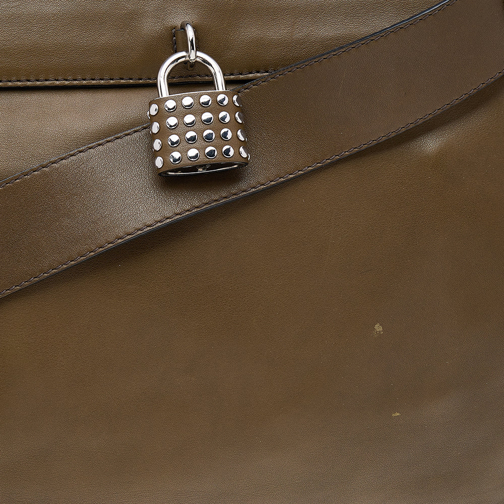 Top Quality Burberry Olive Green Leather Studded Lock Messenger Bag