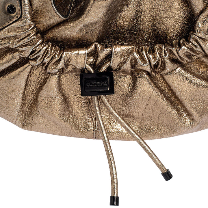 Top Quality Burberry Gold Leather Warrior Drawstring Hobo