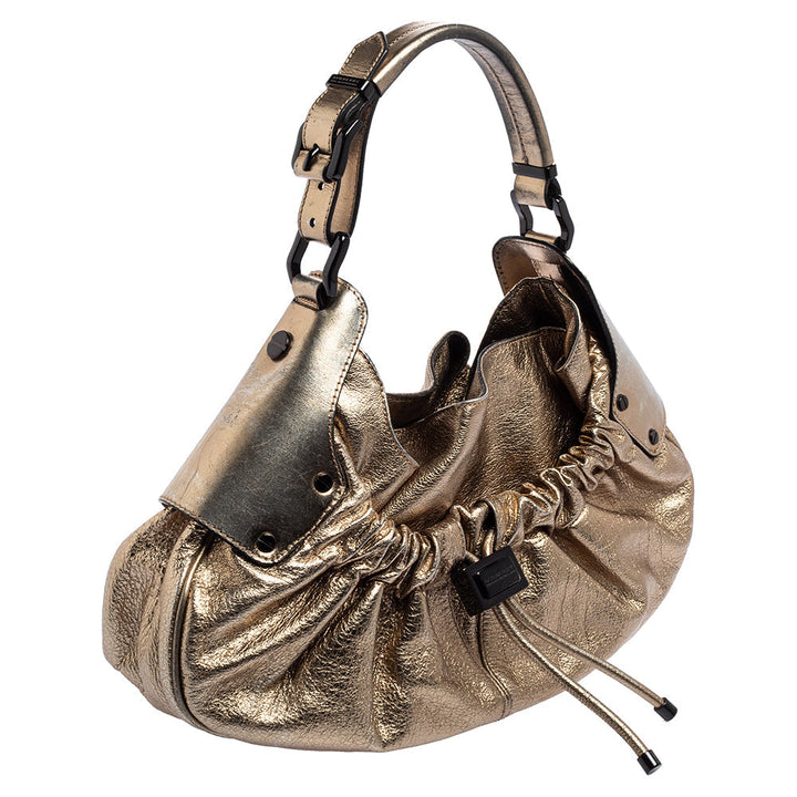 Top Quality Burberry Gold Leather Warrior Drawstring Hobo