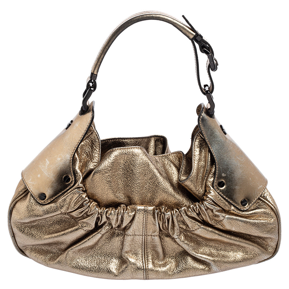 Top Quality Burberry Gold Leather Warrior Drawstring Hobo