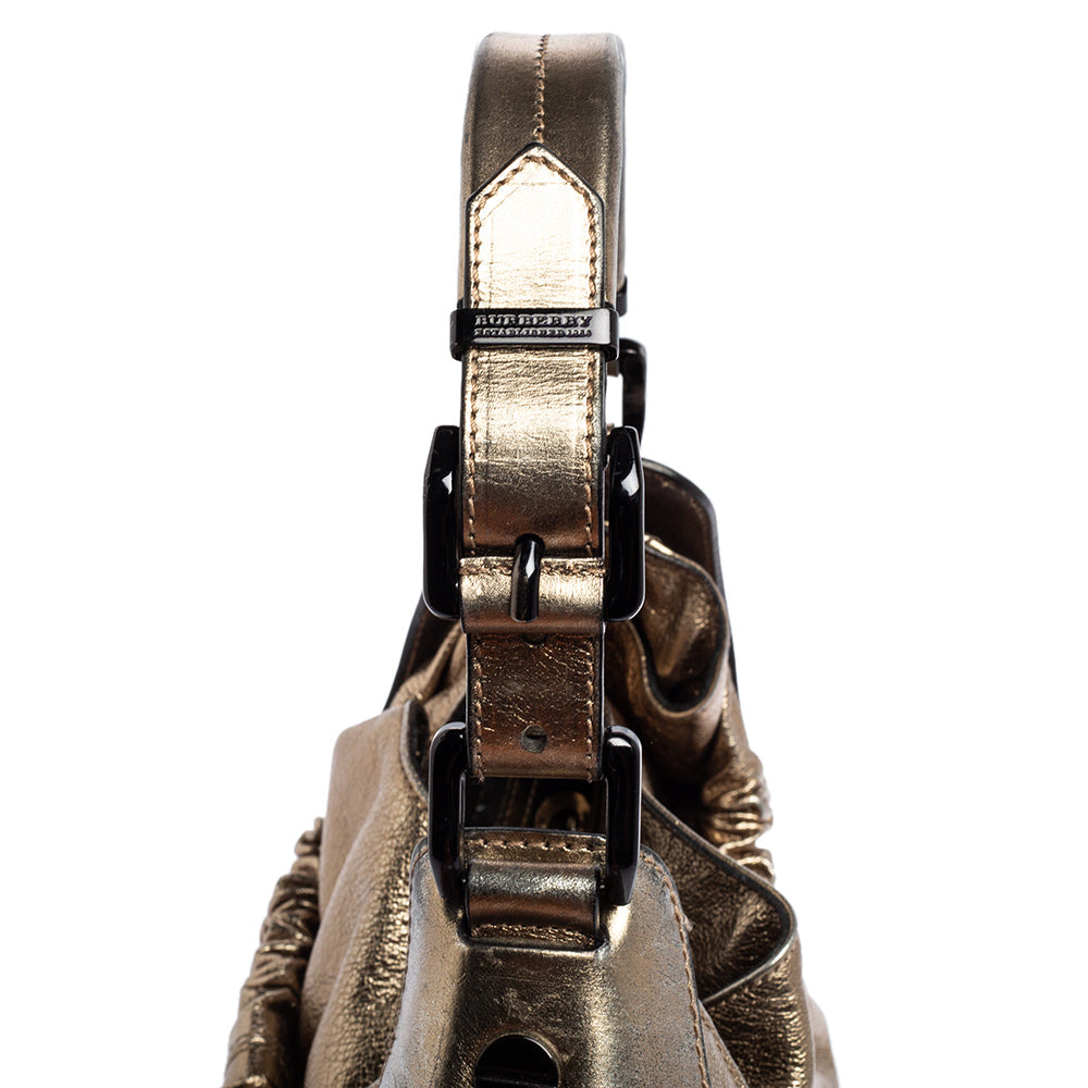 Top Quality Burberry Gold Leather Warrior Drawstring Hobo