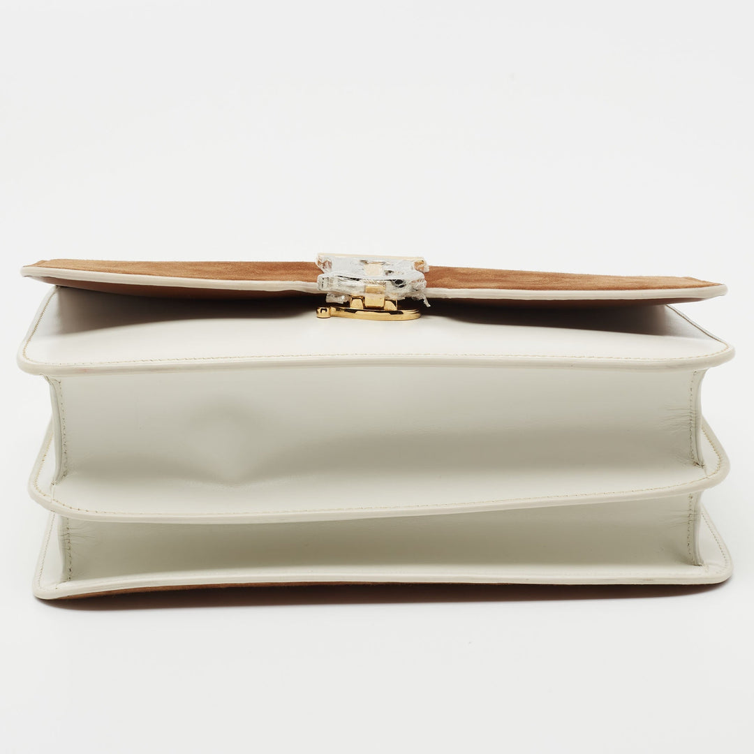 Burberry White/Tan Suede and Leather Medium TB Shoulder Bag