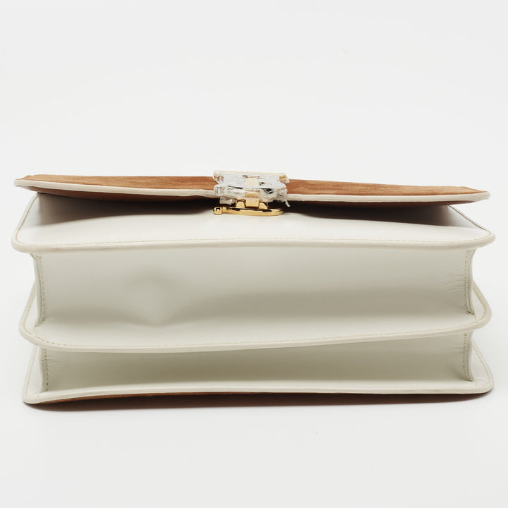 Burberry White/Tan Suede and Leather Medium TB Shoulder Bag
