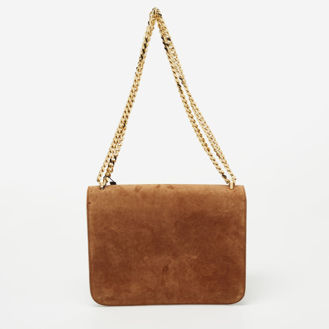 Burberry White/Tan Suede and Leather Medium TB Shoulder Bag