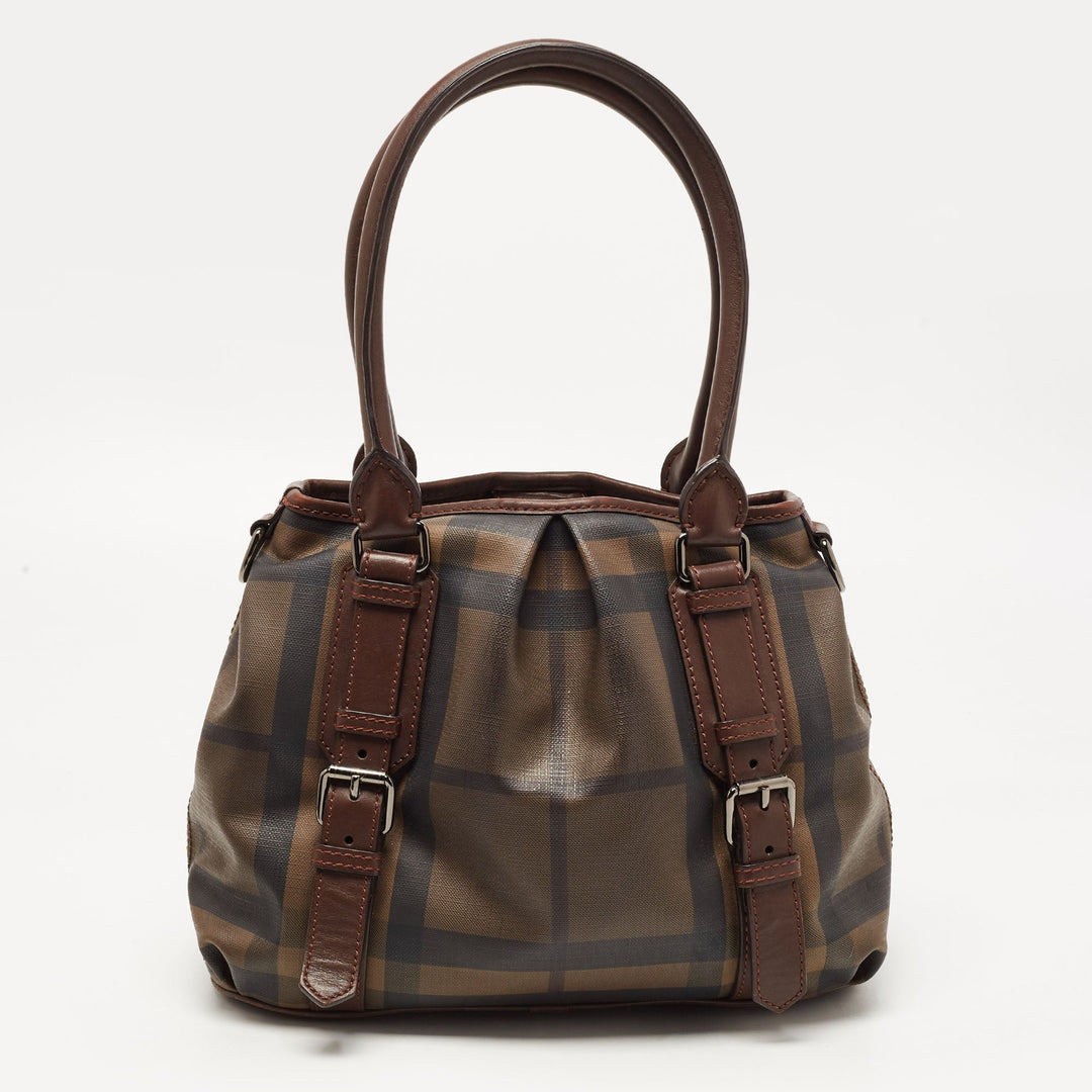 BURBERRY Dark Brown Smoke Check PVC Small Northfield Tote