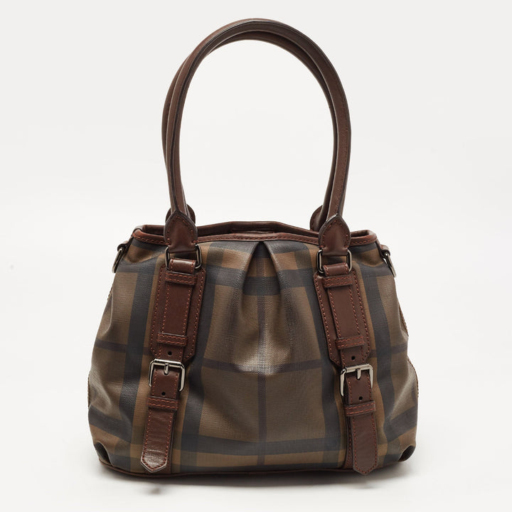 BURBERRY Dark Brown Smoke Check PVC Small Northfield Tote