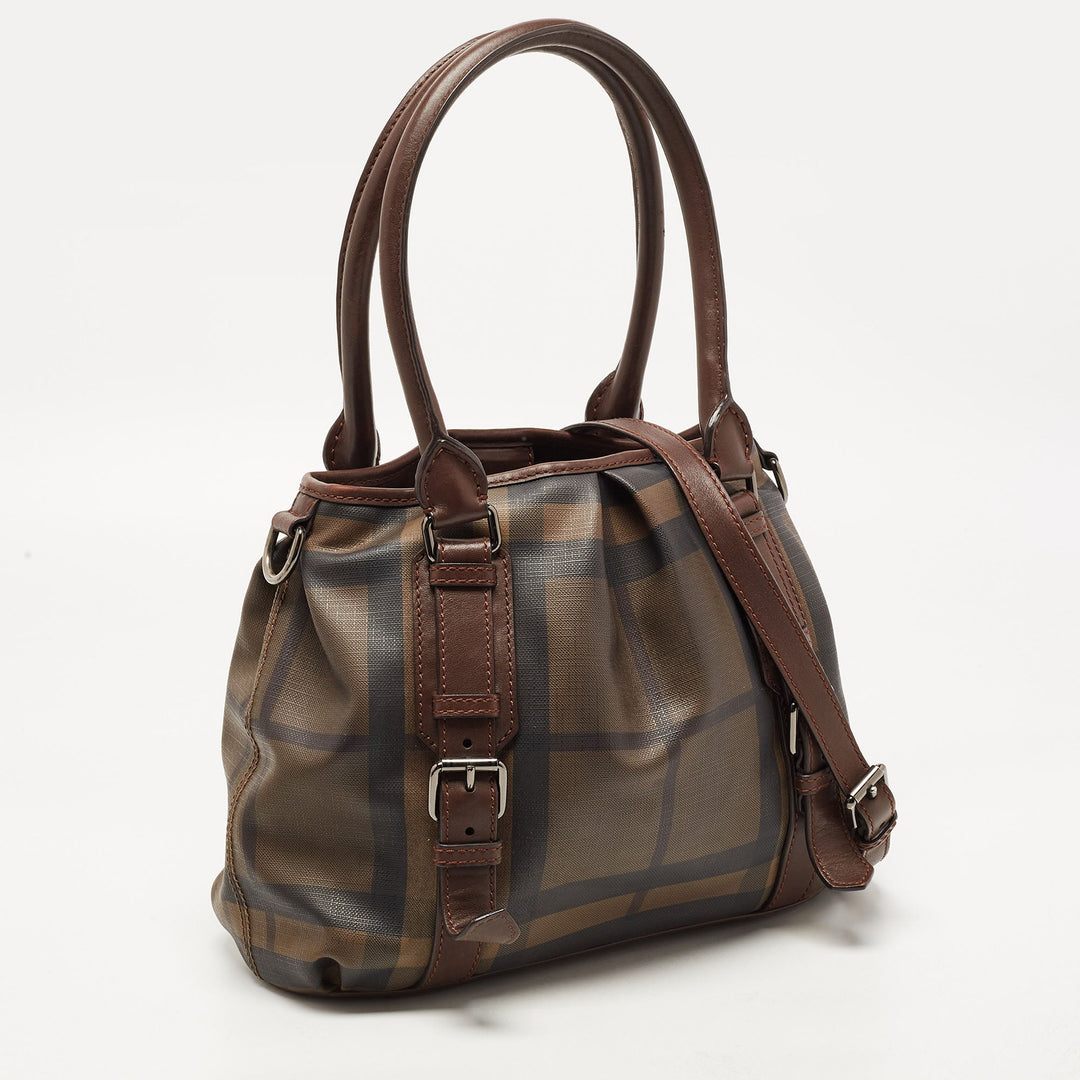 BURBERRY Dark Brown Smoke Check PVC Small Northfield Tote