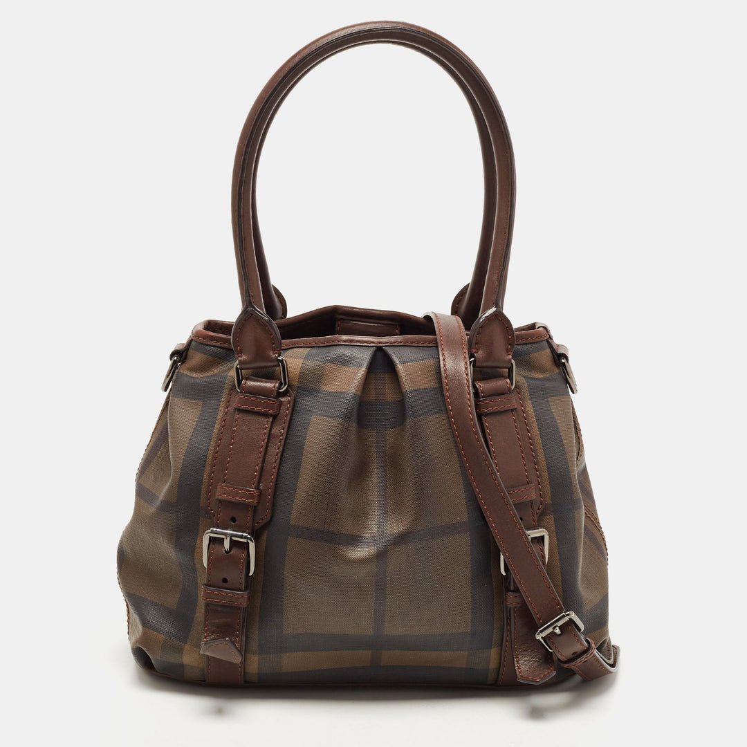BURBERRY Dark Brown Smoke Check PVC Small Northfield Tote