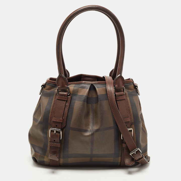 BURBERRY Dark Brown Smoke Check PVC Small Northfield Tote