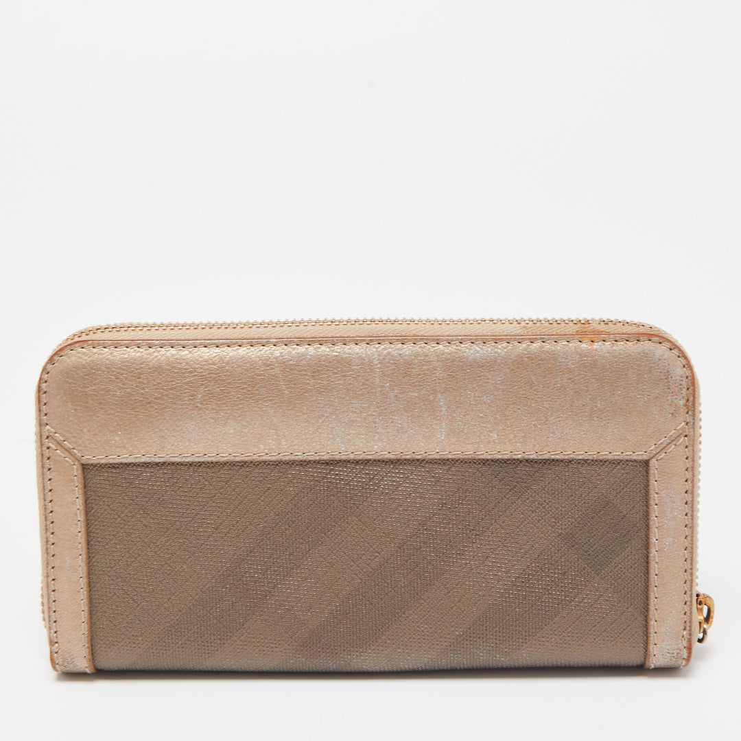 Top Quality Burberry Metallic Beige Nova Check Coated Canvas Zip Around Wallet
