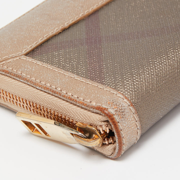 Top Quality Burberry Metallic Beige Nova Check Coated Canvas Zip Around Wallet