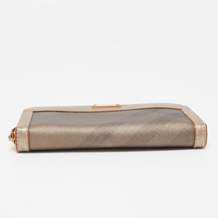 Top Quality Burberry Metallic Beige Nova Check Coated Canvas Zip Around Wallet