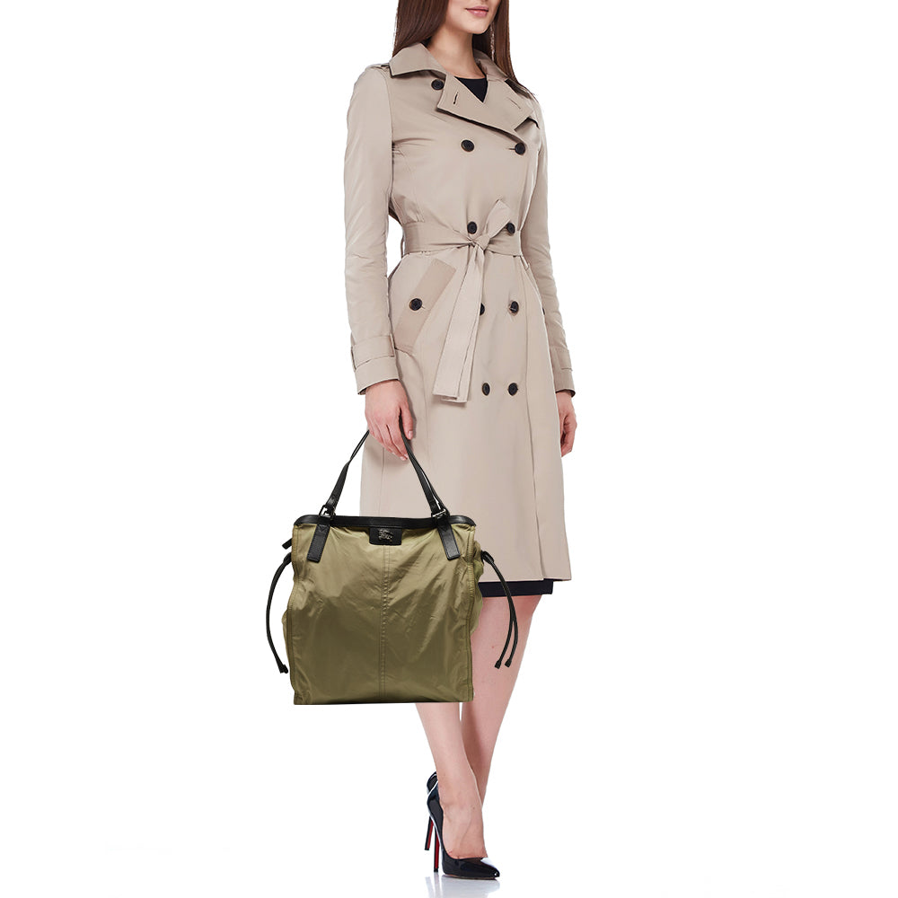 Burberry Military Green Nylon and Leather Buckleigh Tote