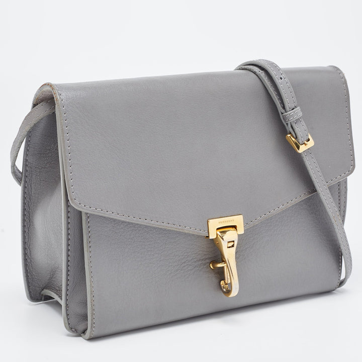 BURBERRY Dark Grey Leather Small Macken Crossbody Bag