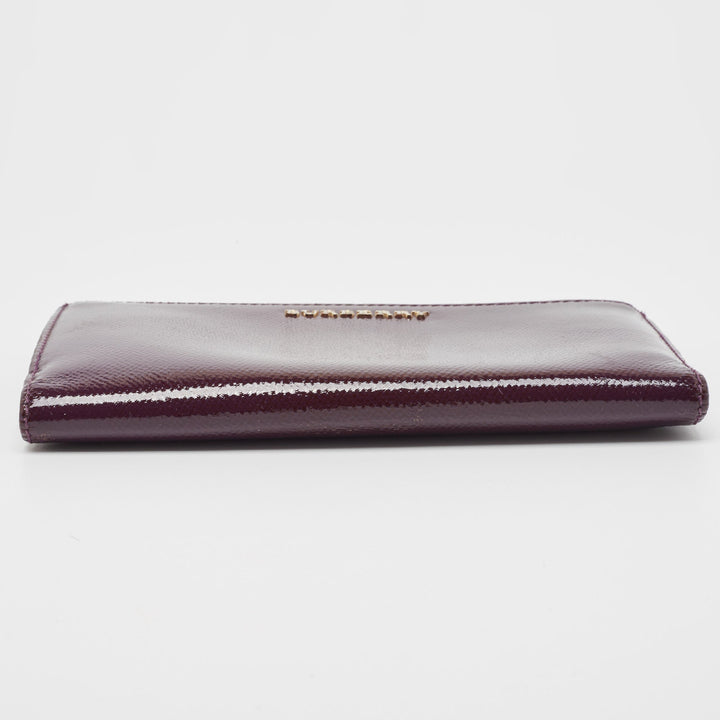 BURBERRY Purple Patent Leather Zip Bifold Wallet