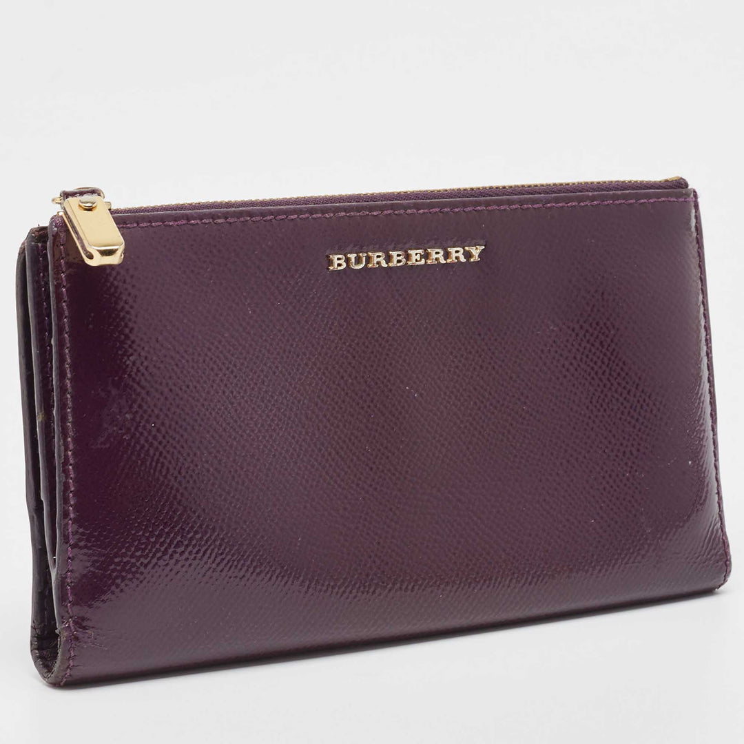 BURBERRY Purple Patent Leather Zip Bifold Wallet