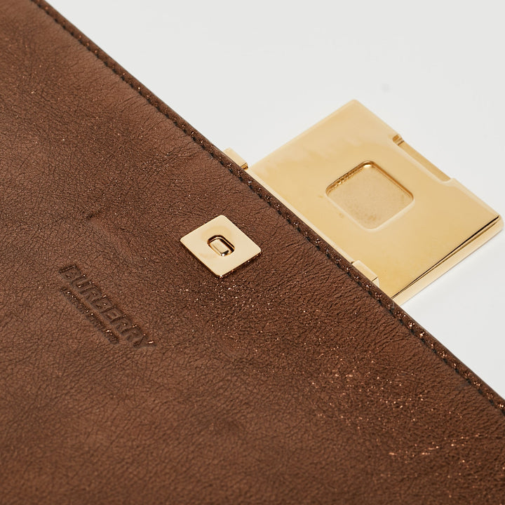 BURBERRY Bronze Leather Studded Olympia Clutch