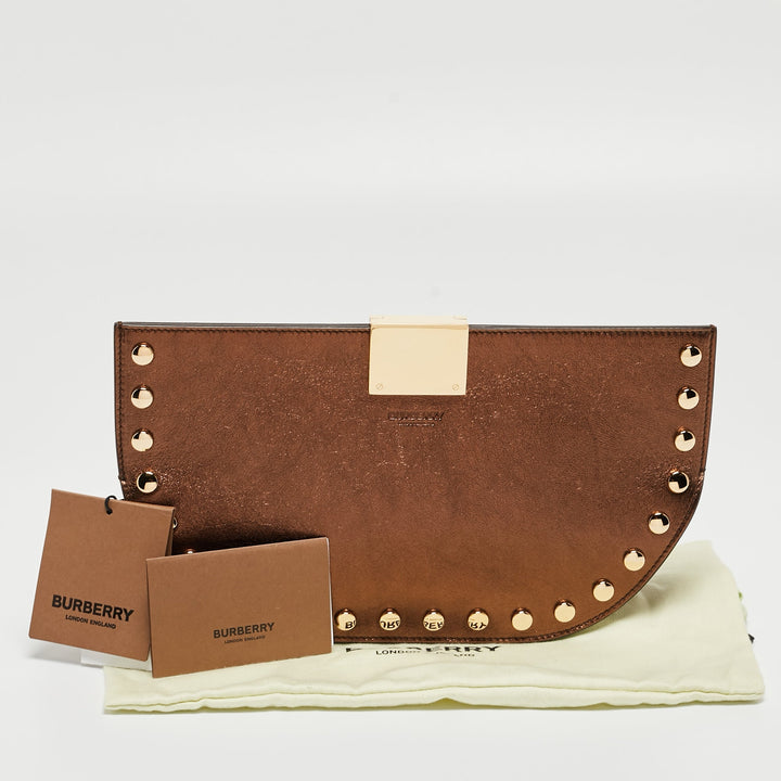 BURBERRY Bronze Leather Studded Olympia Clutch
