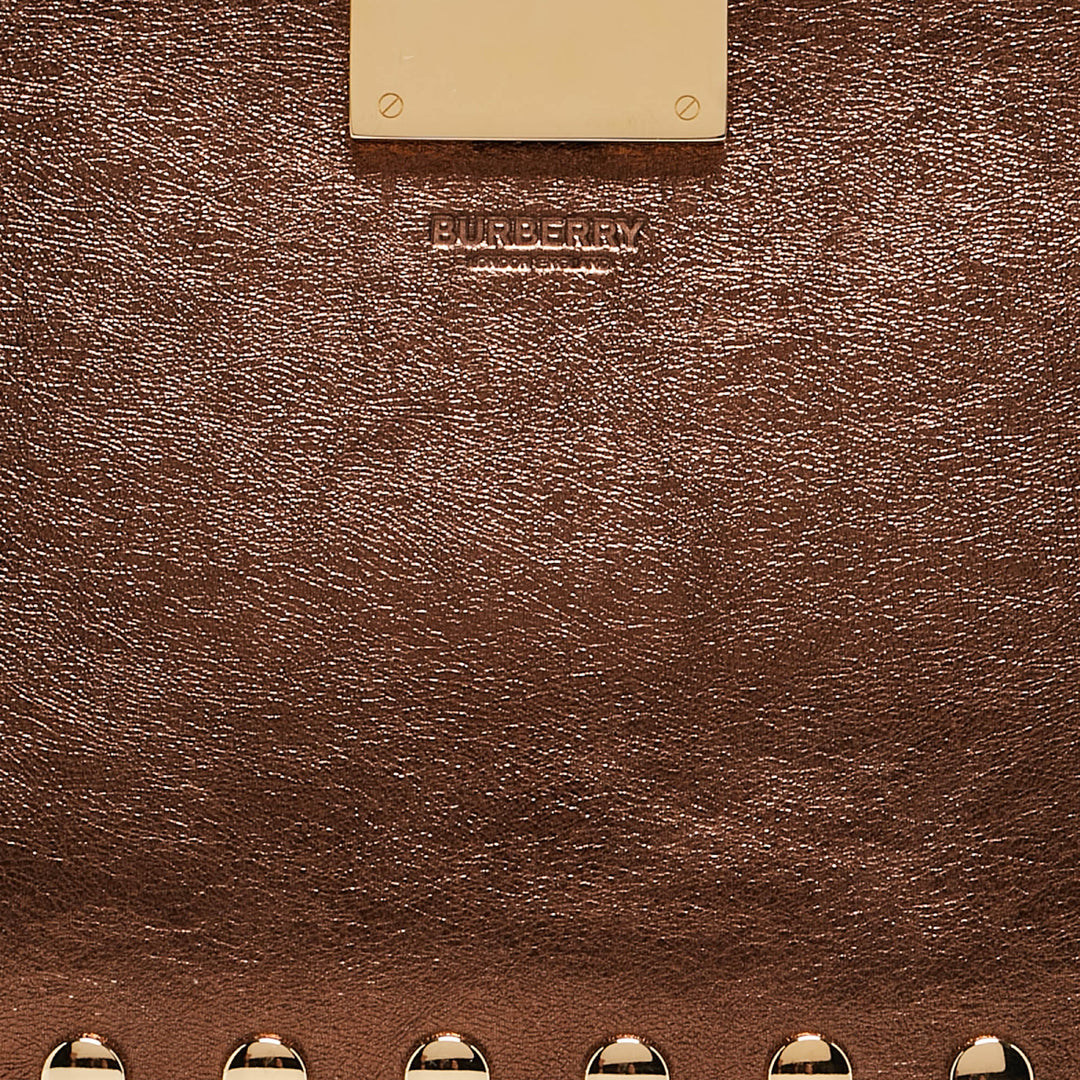 BURBERRY Bronze Leather Studded Olympia Clutch