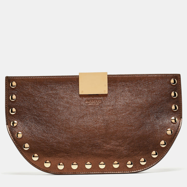 BURBERRY Bronze Leather Studded Olympia Clutch